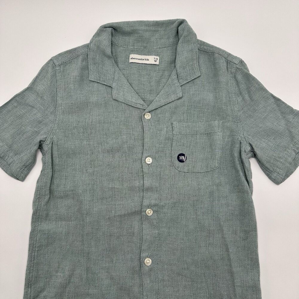Abercrombie Kids Green Linen Shirt Button Down Casual Boys Size 7/8 Lagenlook